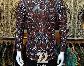 Men's Long Sleeve Batik Shirt: Elegant Cotton Formal Wear