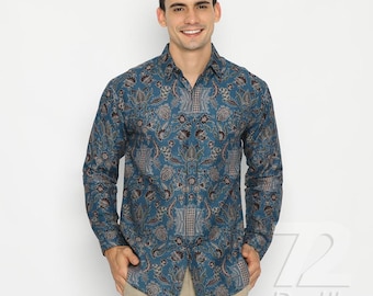 Blue Batik Cotton Shirt & Wrap Skirt Set