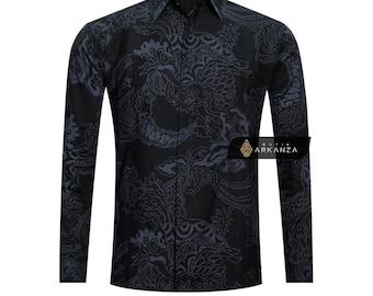 Slim Fit Batik Shirt - Men's Long Sleeve Lined Cotton, Formal Wear
