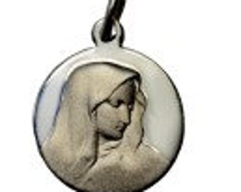 Médaille argent en 16mm de la vierge de Lourdes et de l'apparition.