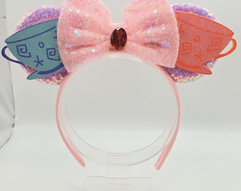 Teacup Maus Ohren Haarband • Mad Tea Party Pailletten Alice Wunderland Schleife