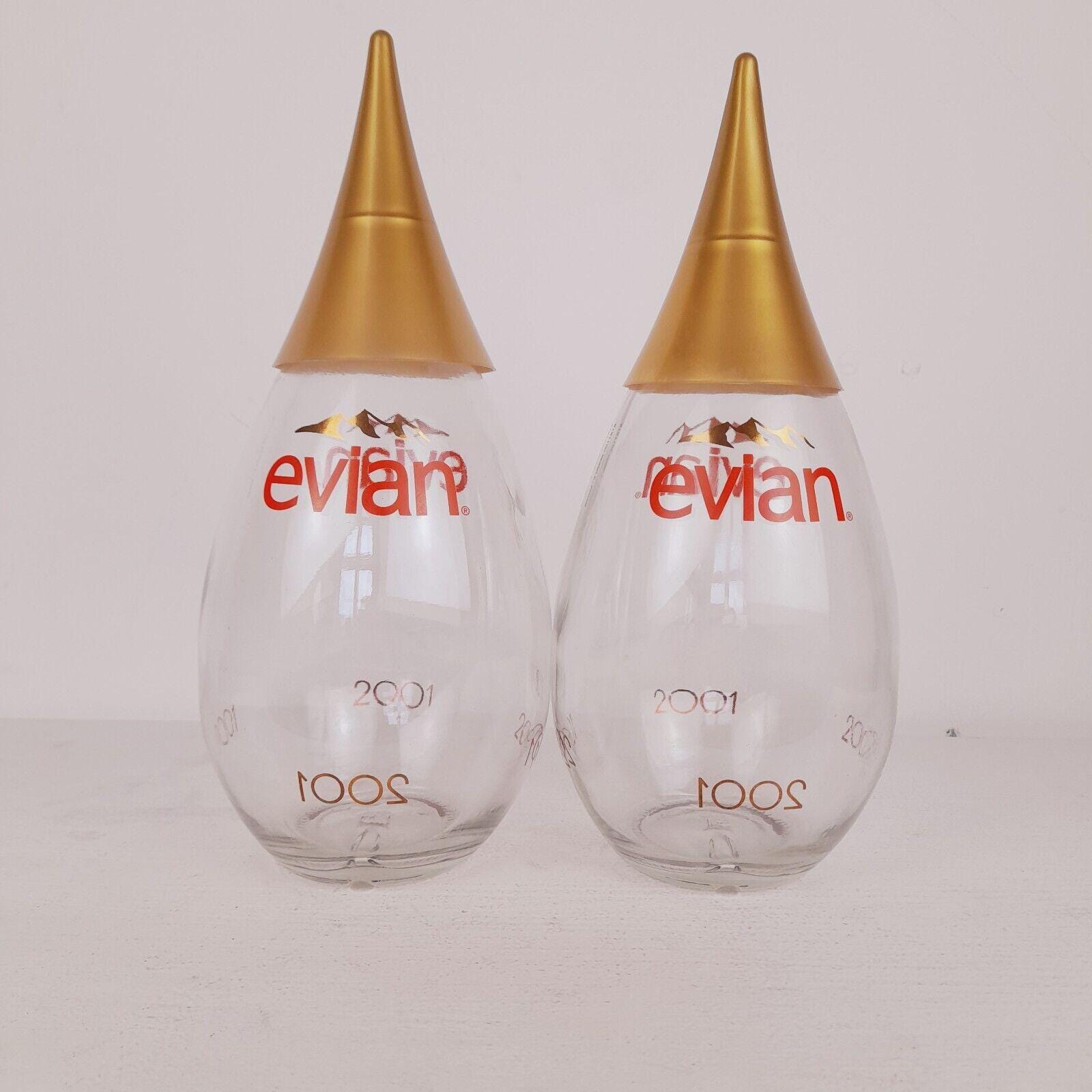 Evian 2001 Tear Drop Souvenir Empty Vintage Pair of Gold Lid