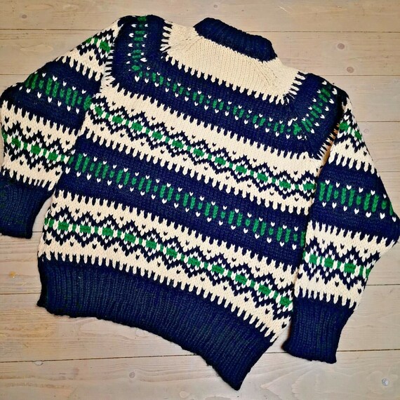 Olympic Art M Navy Wool Chunky-Knit Vintage Hand … - image 3
