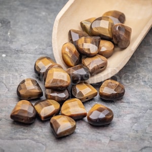 Golden Brown Tigers Eye 13 x 13mm Faceted Briolette Teardrop Beads Loose - Lots of 10 Beads