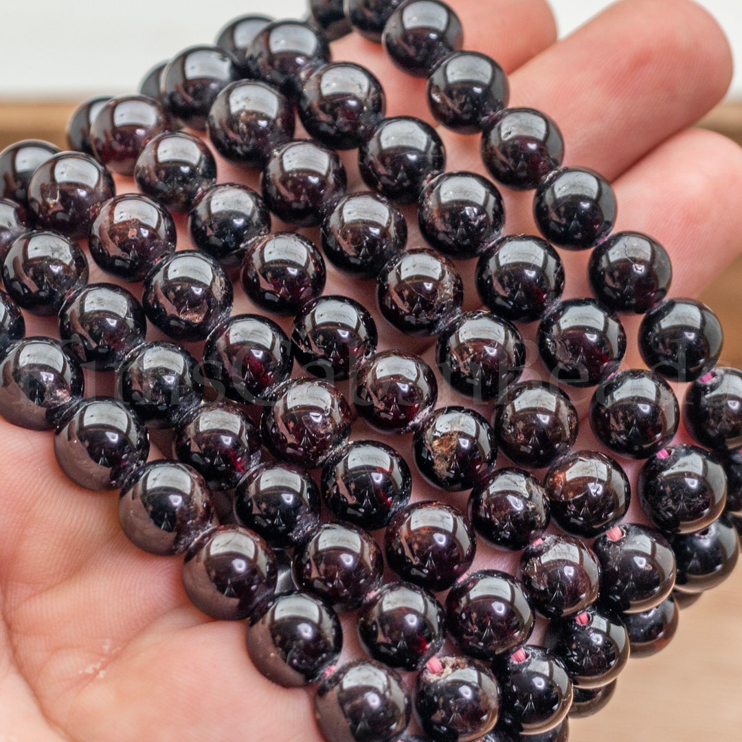 Dark Pyrope Garnet W/inclusions Gemstone 9mm Smooth Round Beads ...