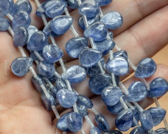 Blue Kyanite 8x10mm Smooth Briolette Flat Teardrop Beads Strand