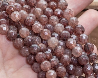 Red Muscovite 7.5mm Faceted Round Beads Strand