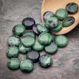 Ruby in Zoisite Gemstone 12x5mm Smooth Coin Beads - Lot of 20