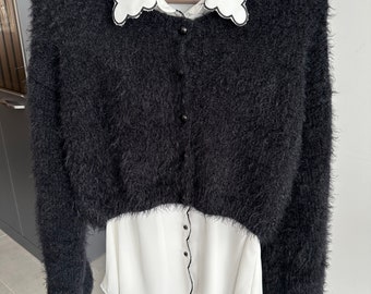 80s Black Mohair Cardigan / Northridge Cardigan / Vintage