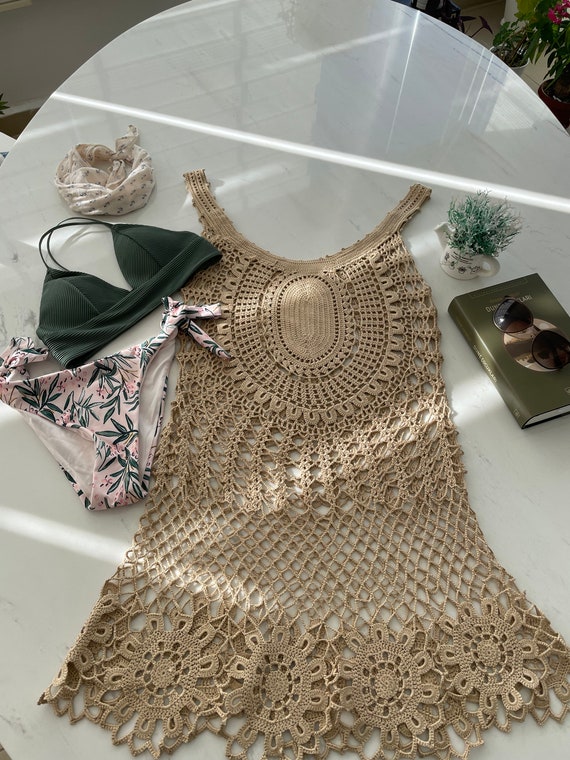 beige crochet beach dress Tulip Cream Crochet Mini Dress main image 0