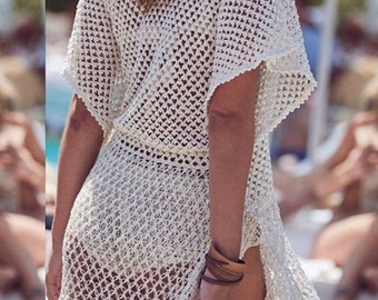 Vestido de crochet, vestido de playa, pareo de bikini