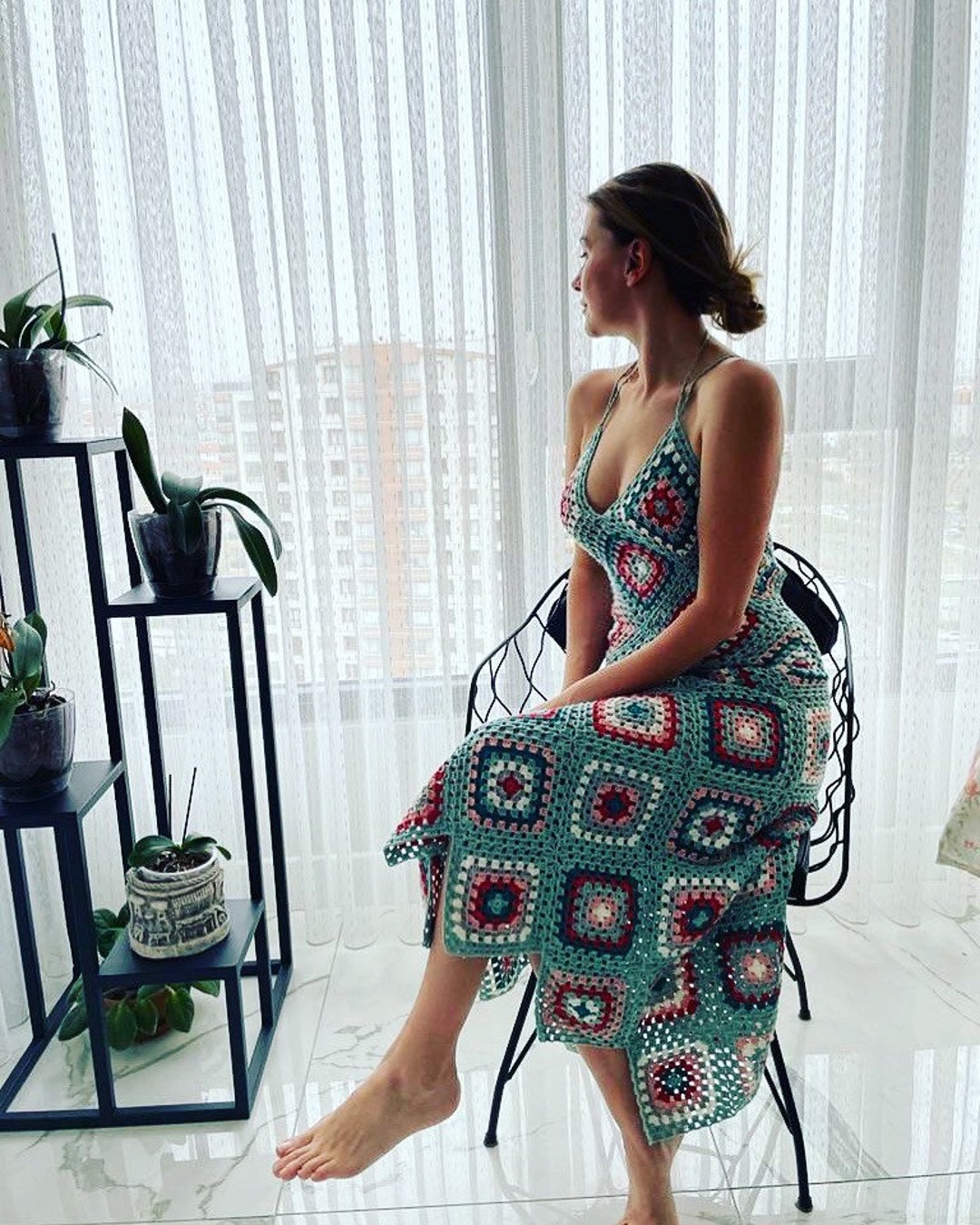 Amazon.com: Women's Crochet Knit Dress Long Sleeves Square
