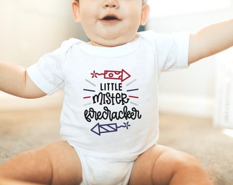 Little Mister Firecracker Fourth of July Baby Bodysuit for Boy