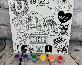 Personalized Kids Painting Kit, Alphabet Canvas Art, DIY Craft Set