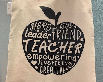 Personalized Teacher Canvas Tote Bag, Custom Printed Gift