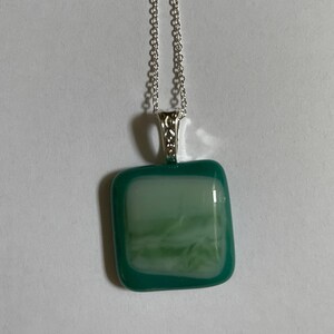 Two Toned Light Green Dark Green Fused Glass Art Glass Necklace