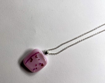 Two toned pink fused glass pendant necklace
