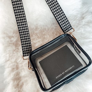 Crossbody Strap - Houndstooth Design- Adjustable and Removable Straps for Cases Clear Bags with Gold Hardware