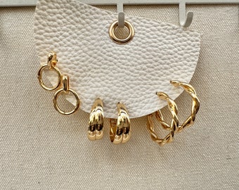 Triple Set 2 - gold earrings - basic minimal hoops