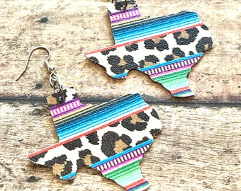 Texas earrings, Texas serape, Texas leopard earrings