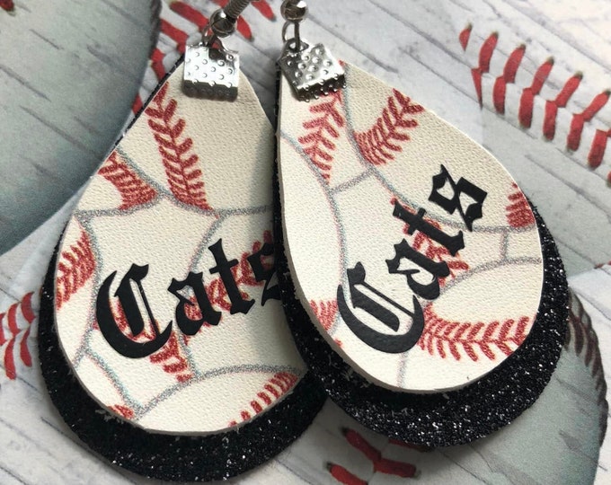 Personalized baseball leather earrings, baseball earrings, leather earrings