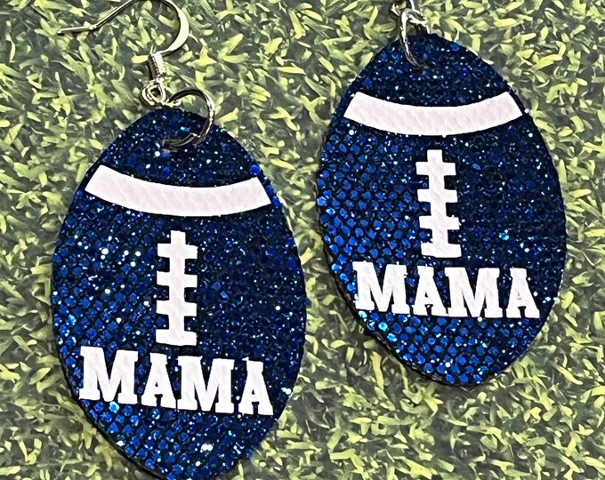 Football mama earring, football earrings, glitter football, school football, colored football,  sports jewelry