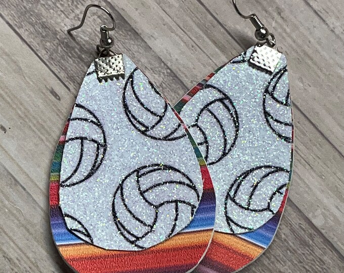 Glitter volleyball earrings, serape earrings, sports jewelry, sports earrings, volleyball