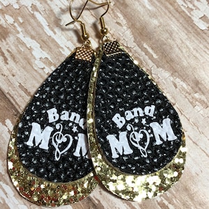 Band mom earrings, customizable with school colors and band mom logo on top, music, school earrings, band, band mom