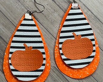 Pumpkin  earrings, orange black earrings, black stripe earrings