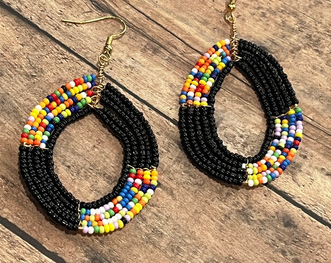 Beaded black dangle earrings,