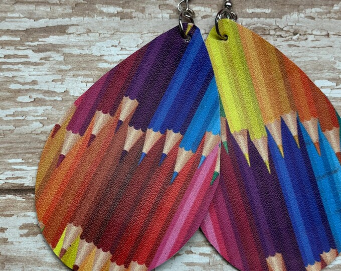 Colored pencils earrings, art earrings, color, artsy, teacher earrings, back to school, multicolored teardrop earrings, teardrop earrings.