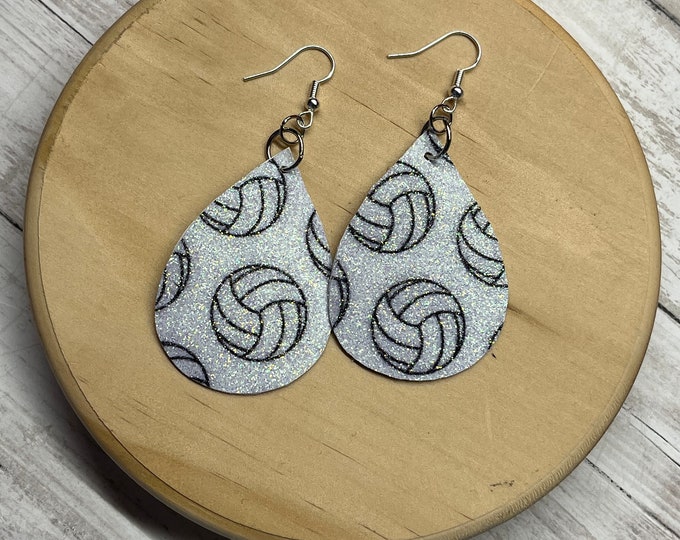 Glitter volleyball earrings, volleyball earrings, teardrop volleyball, sports jewelry, volleyball jewelry