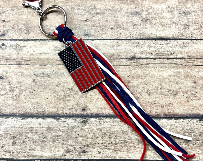 Key fobs, unique, leather fringe key ring, key holder, sunflower keyfob, American flag keyfob, Red Cross key fob, key chains, sunflower