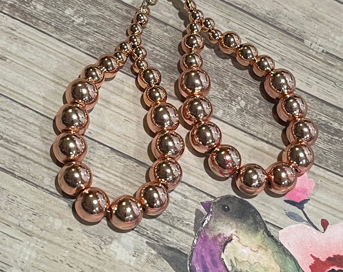 Rose gold beaded loop earrings