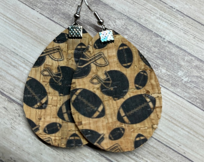 Cork football earrings, sports jewelry, football jewelry, football earrings