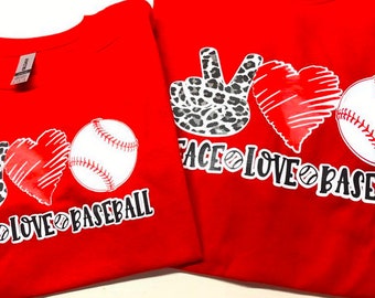 Peace, love, baseball tee, leopard baseball, baseball