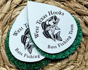 Bass fishing earrings, Custom, personalized fishing, bass fishing earrings, school sports, team fishing earrings.