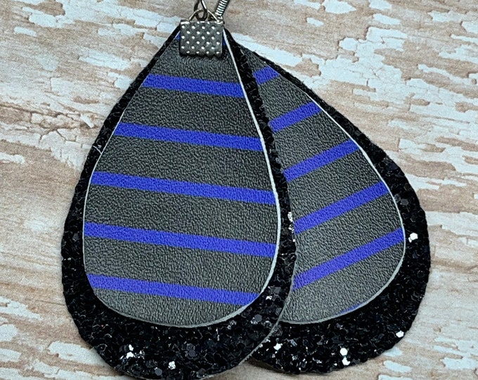 Black and blue earrings, back the blue earrings, law enforcement