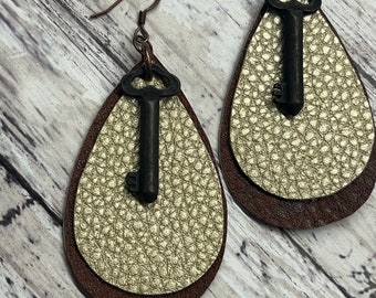 Teardrop key earrings, key earrings