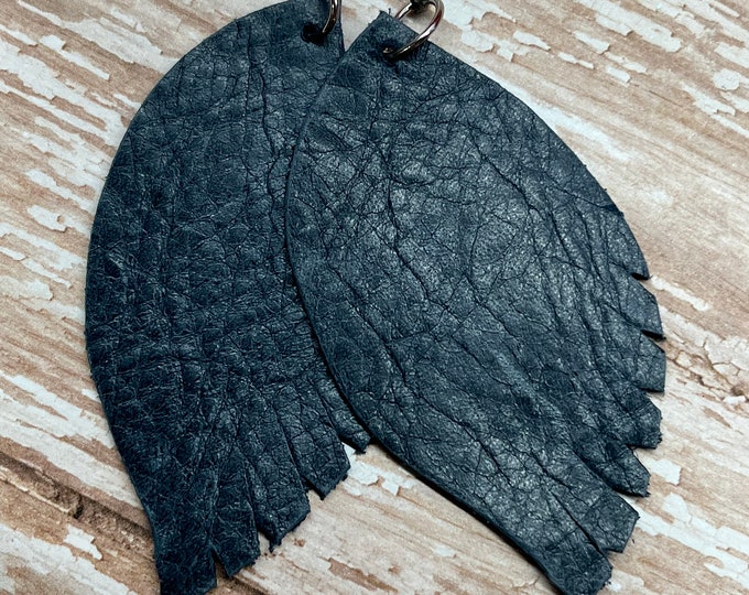 Leather earrings, leather leaf earrings, red, navy, brown leather earrings