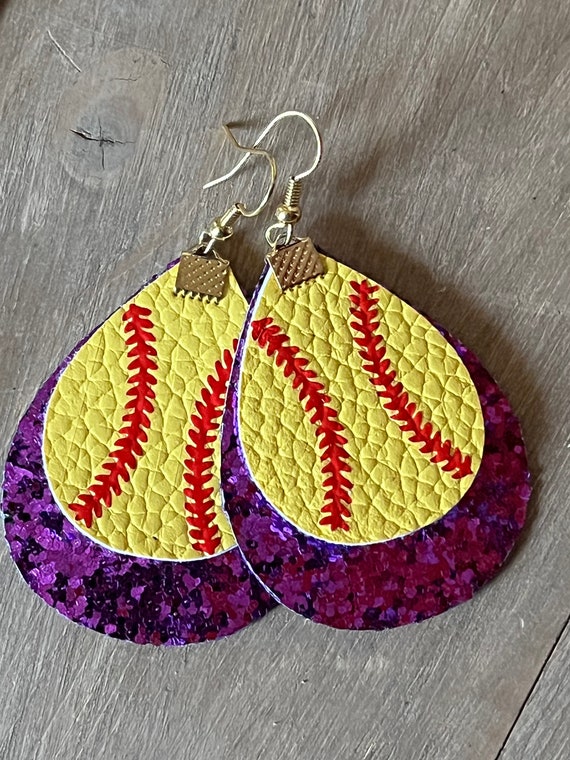 Layered Glitter Love Softball Earrings Layered Glitter Love Softball Earrings