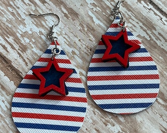 Stars and Stripes earrings, patriotic earrings, wood Stars earrings