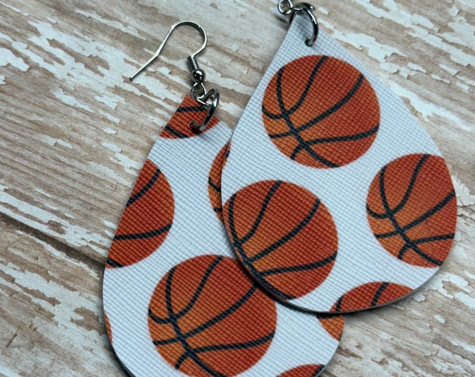 Baskeball earrings, large print basketballs, customized, teardrop or pinched style earrings.