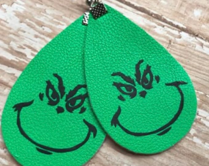 Grinch earrings, custom grinch earrings, holiday earrings, funny, Christmas earrings, green grinch earrings, fun holiday earrings, green