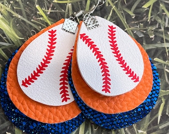 Baseball & softball earrings double or triple layered, school, team colors