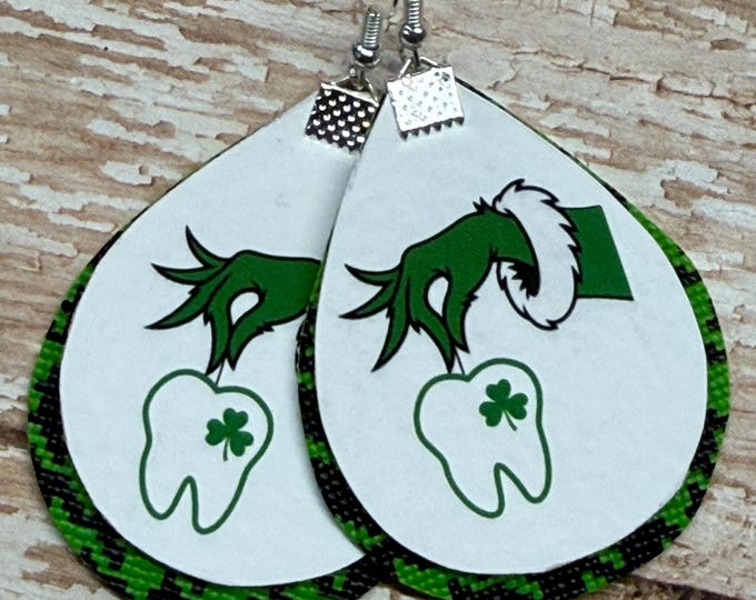 St Patrick’s grinch earrings, dental, tooth, professions earrings.