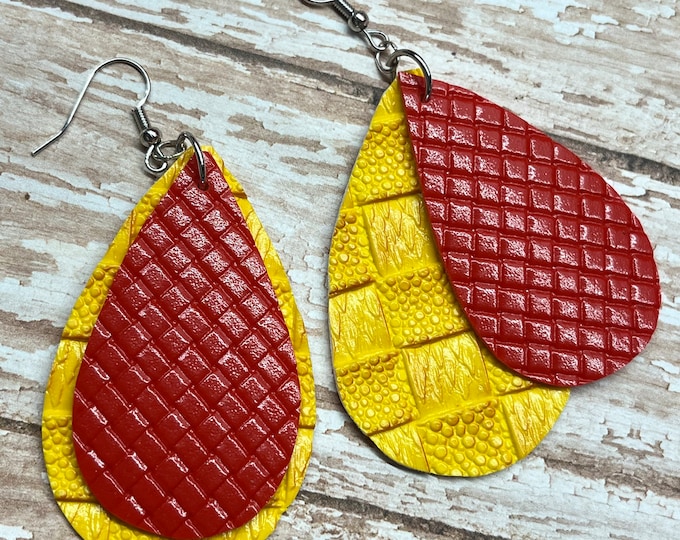 Red and yellow earrings, Chiefs inspired earrings, school earrings