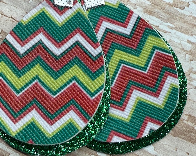 Christmas earrings, holiday chevron, zigzag earrings, glitter holiday, assorted earrings, ready to ship.