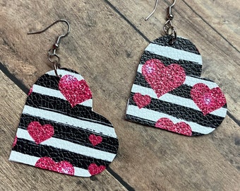 Hearts and stripes, heart shaped earrings