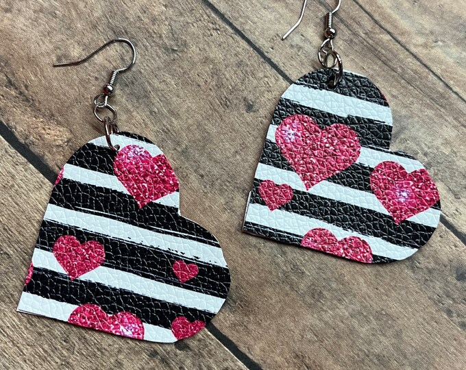 Hearts and stripes, heart shaped earrings